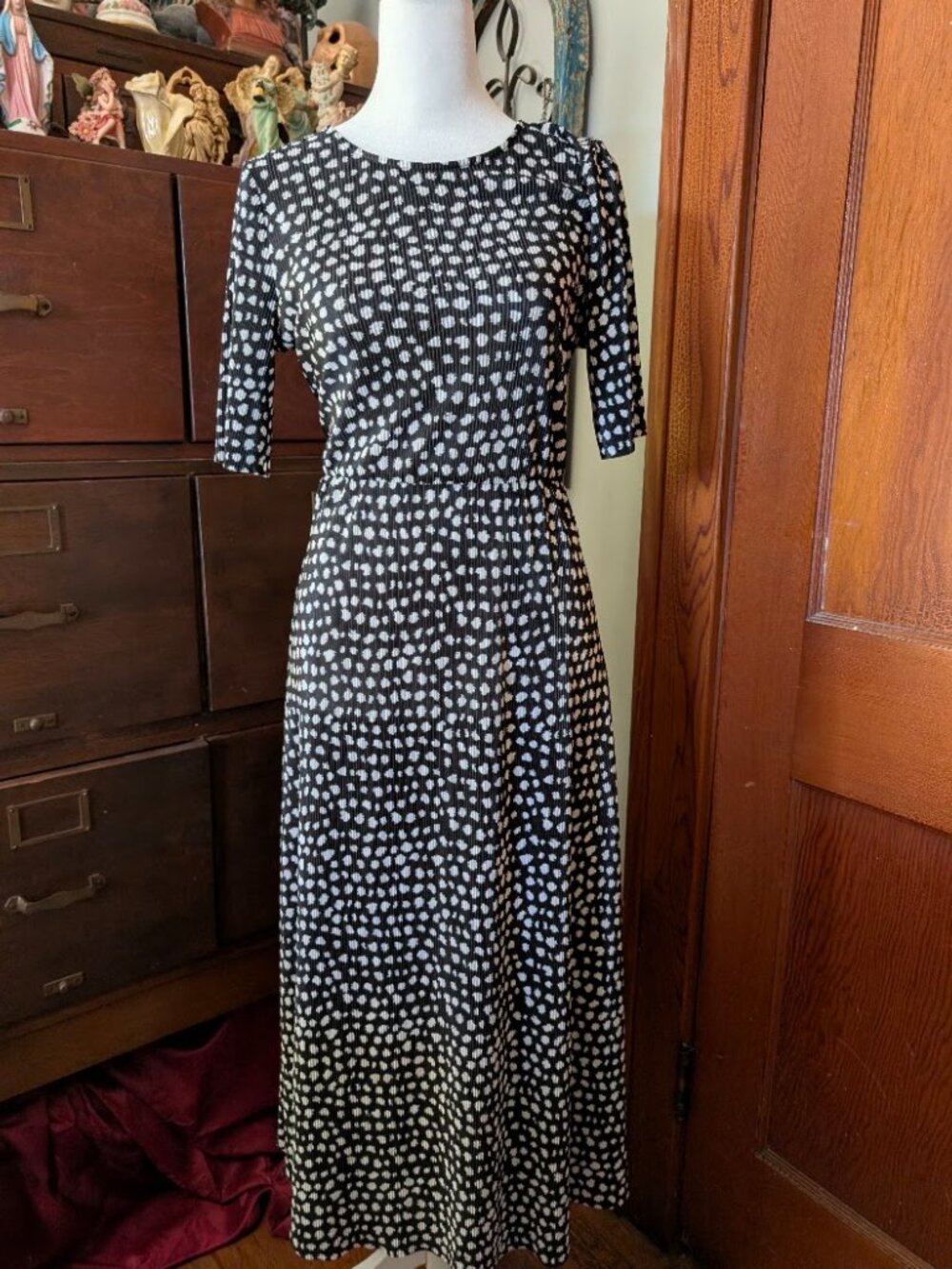 ASOS black and white dot midaxi dress US 6
